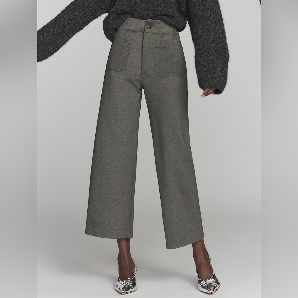 NWT Anthropologie Maeve The Colette Knit Crop Wide-Leg Green Trousers Sz 32 Tall